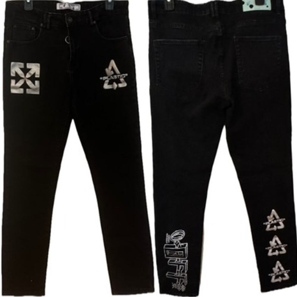 Off-White c/o Virgil Abloh AUTHENTIC Black Denim Arrow Straight Men's Jeans 32